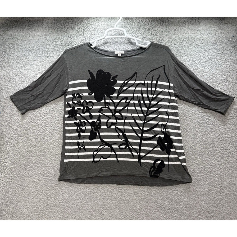 Gap Maternity Top Women's Size S Grey White Stripe Black Floral Design Soft - Picture 1 of 11